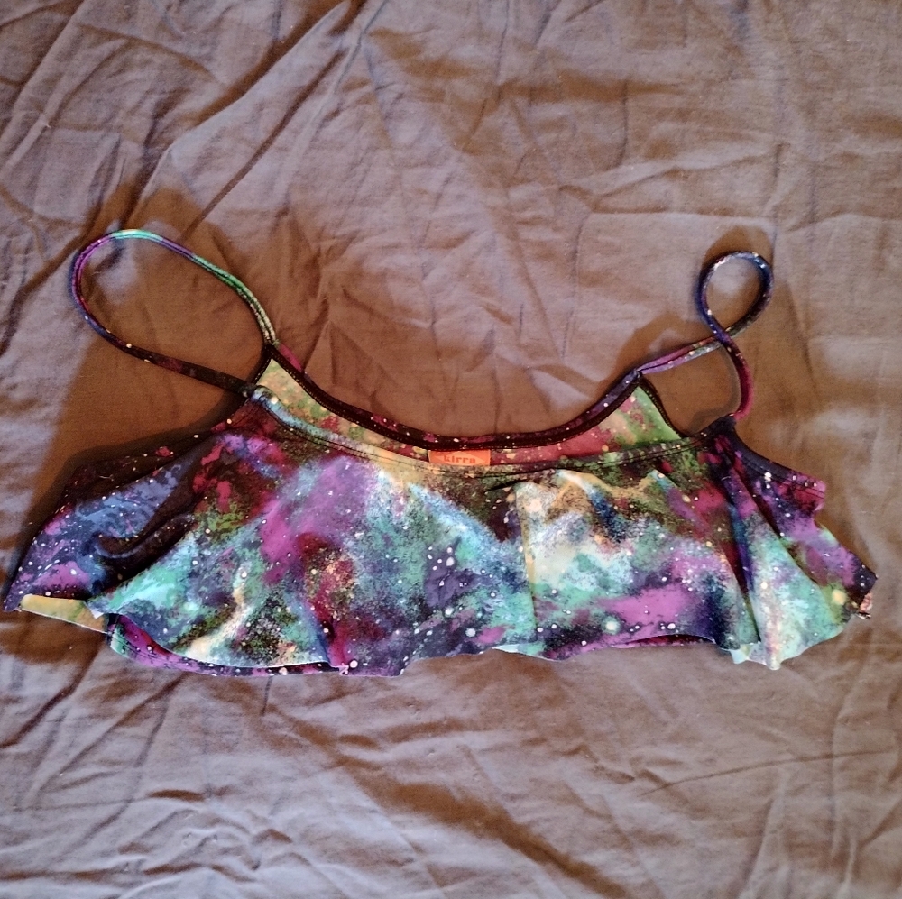 Flowy Galaxy Print Bikini Top L